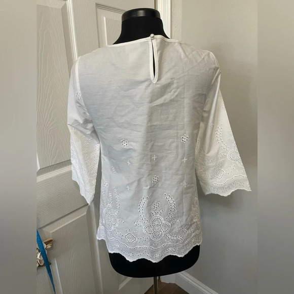 Chico’s Eyelet Lace White Blouse Shirt Size 0 US size Small (4-6) 3/4 Sleeve - Picture 5 of 6